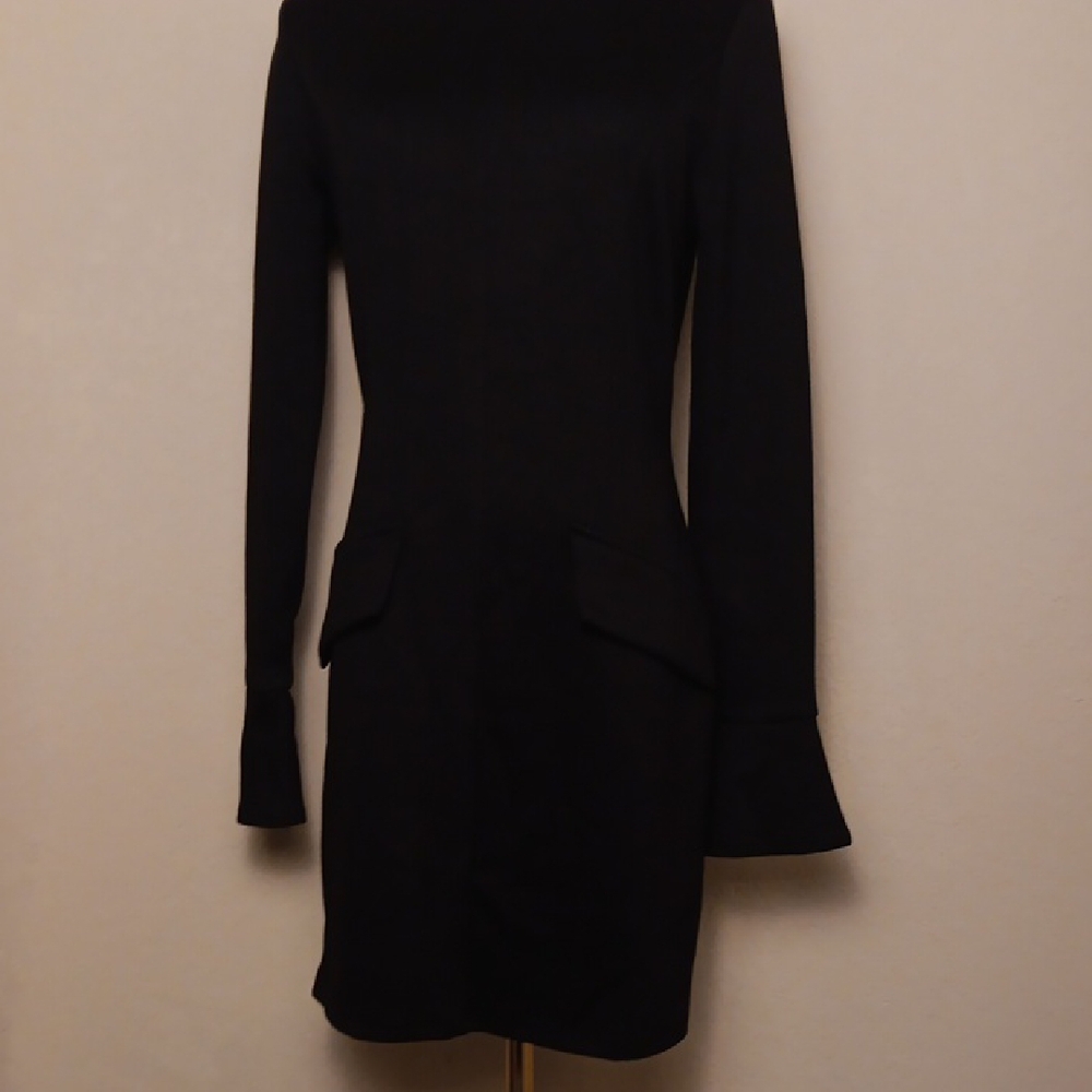 NWT! Black Bell Sleeve Asymmetrical Cocktail Dress - Picture 5 of 13